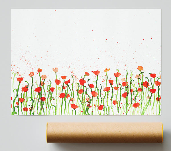 Red Poppy Garden Splash Print