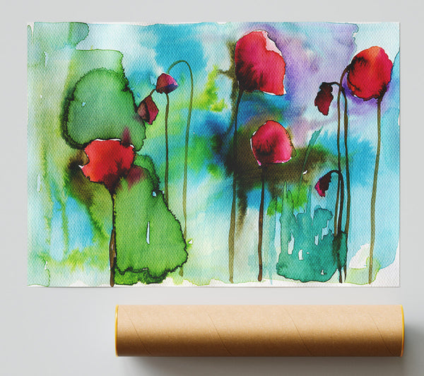 Watercolour Poppies Poster