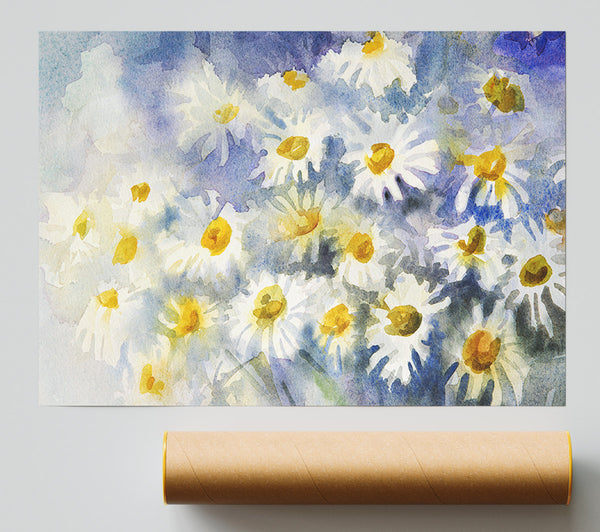 Abstract Daisy Blues Giclee Print