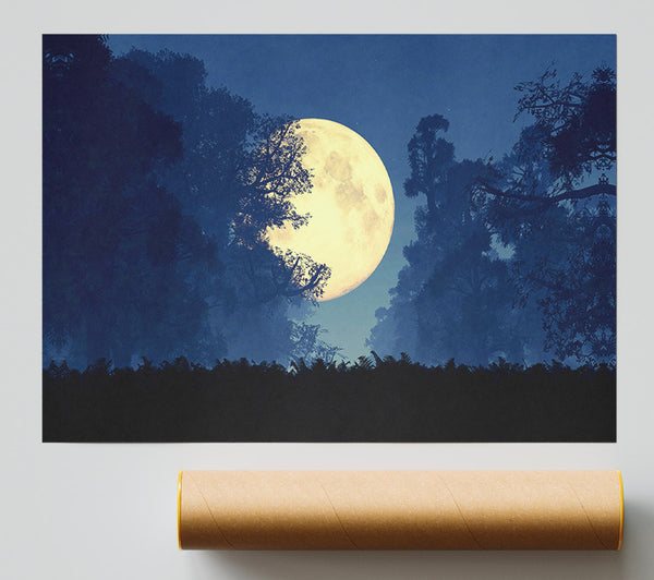 Stunning Midnight Moon Through The Trees Poster