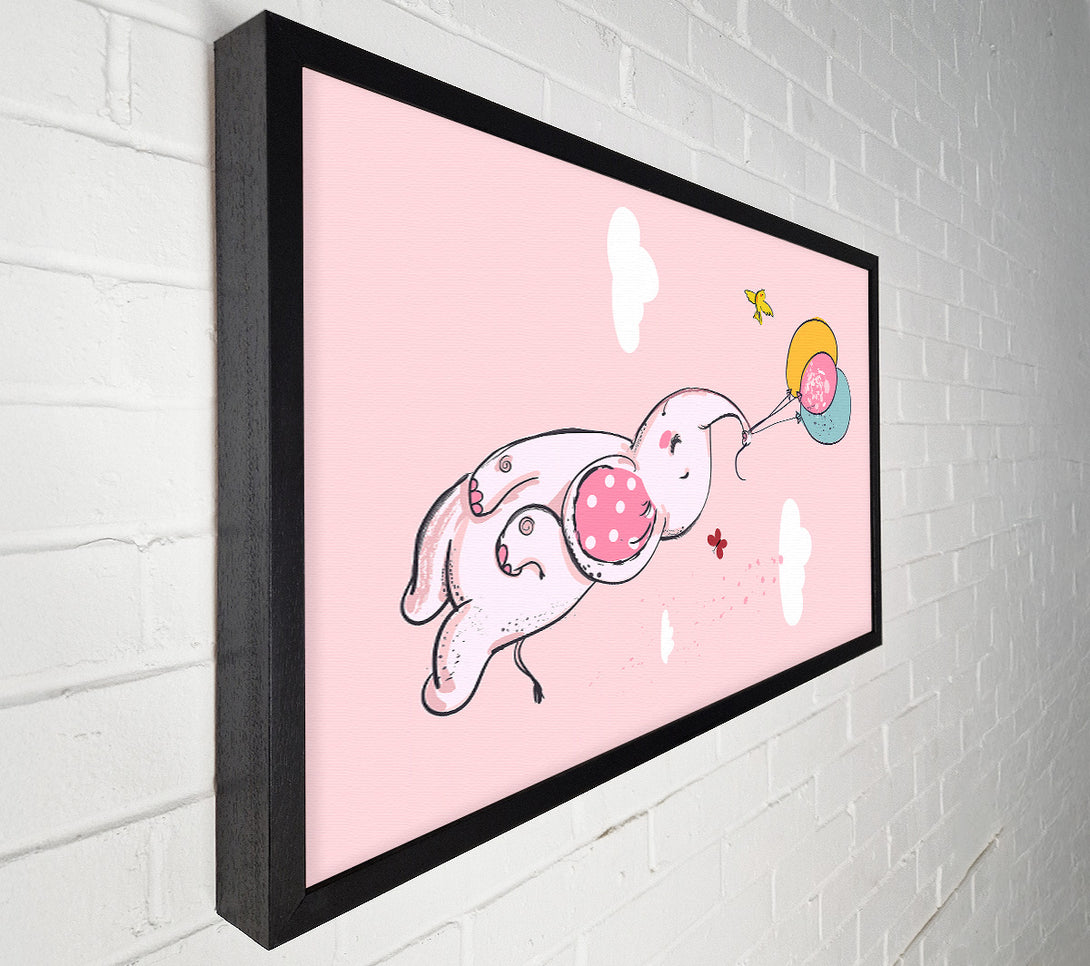  A Canvas Print of Pink Elephant Floating On Balloons Canvas Art