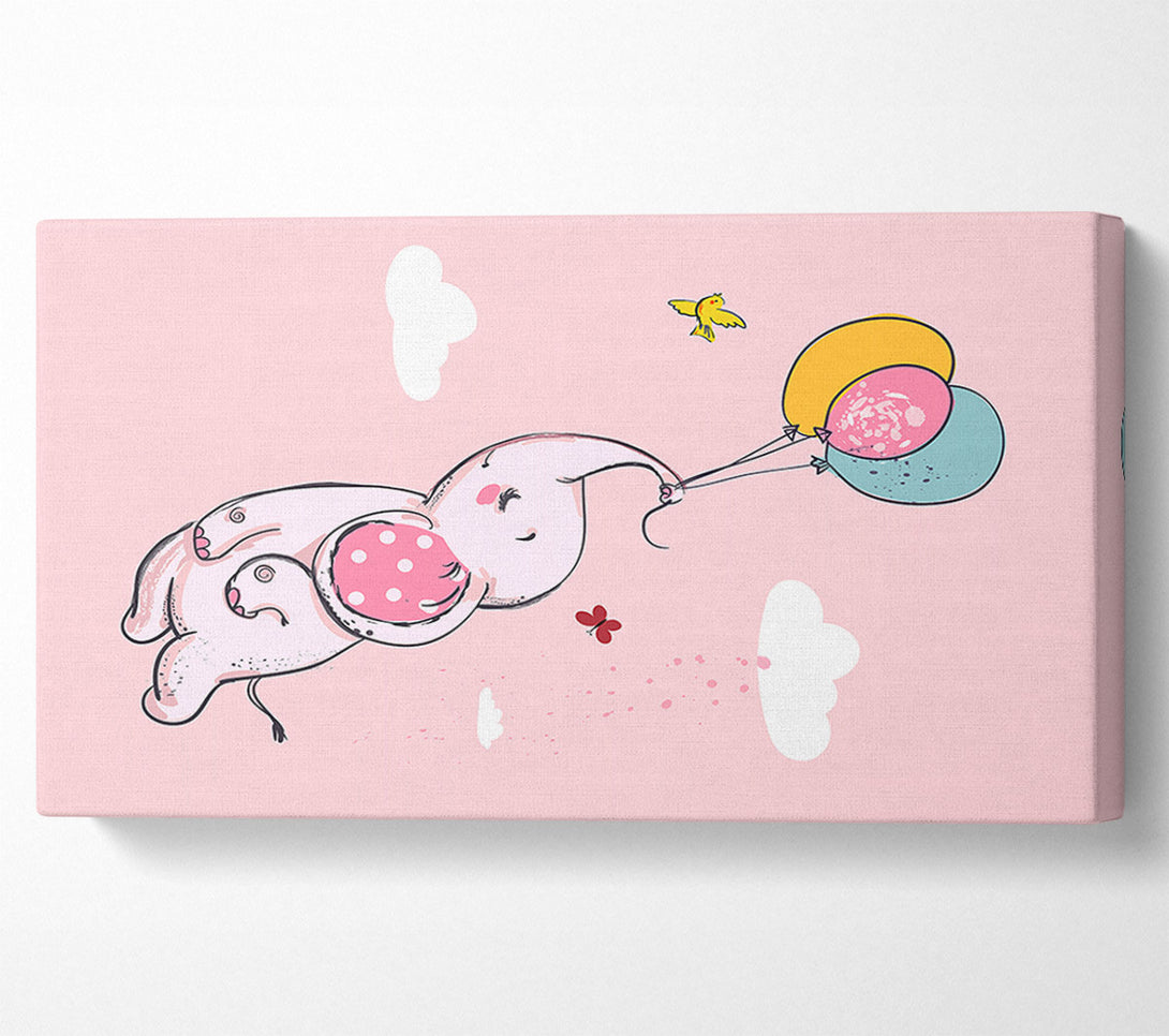  A Canvas Print of Pink Elephant Floating On Balloons Canvas Art