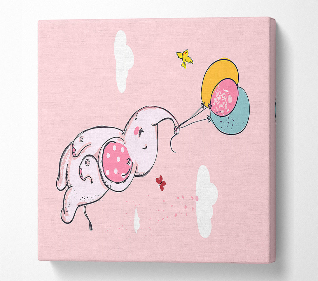  A Canvas Print of Pink Elephant Floating On Balloons Canvas Art