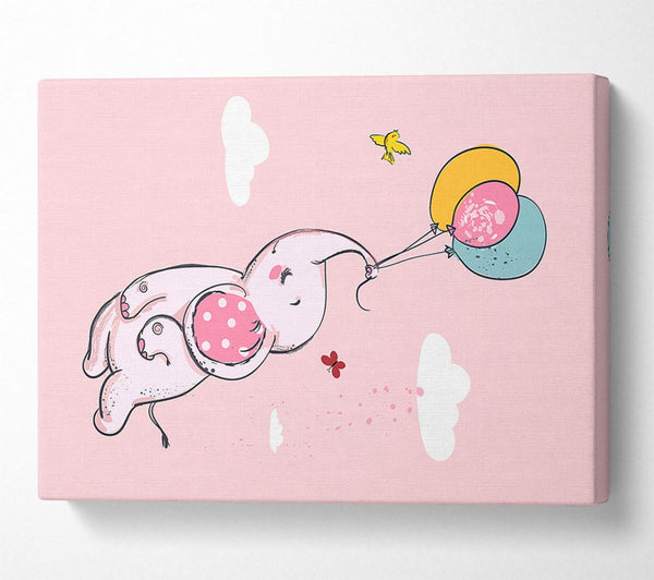  A Canvas Print of Pink Elephant Floating On Balloons Canvas Art
