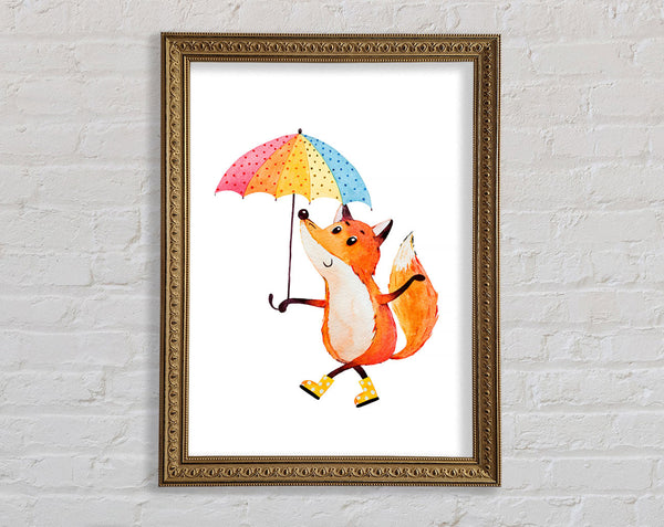 Foxy In The Rain Framed Print