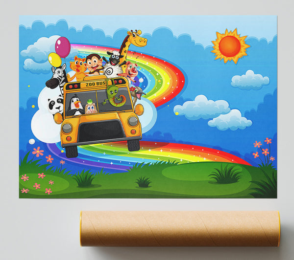Rainbow Zoo Bus Print