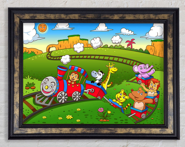Happy Safari Train Framed Print