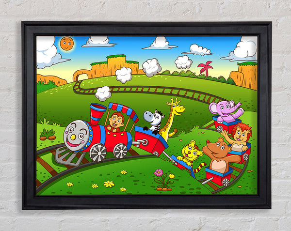 Happy Safari Train Framed Print