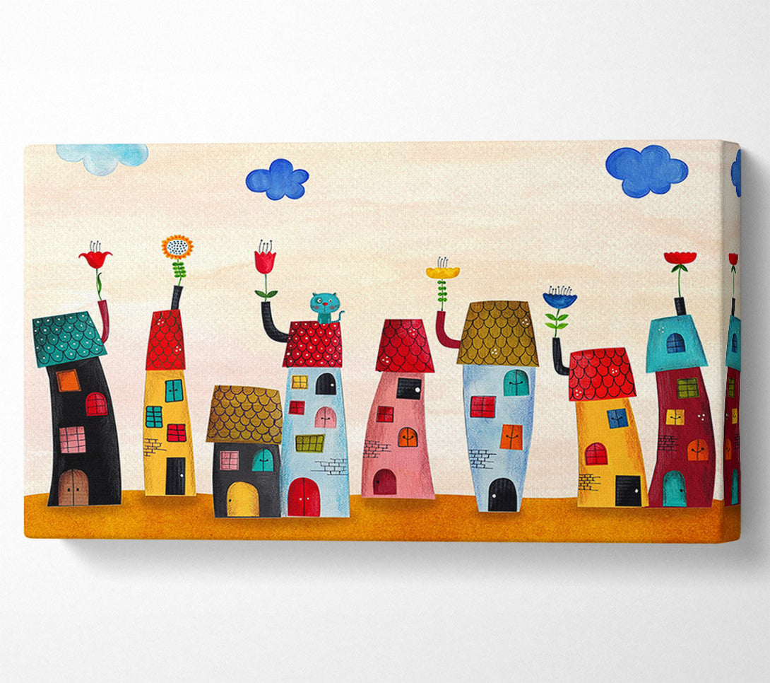 A Canvas Print of Flower Pot Houses Canvas Wall Art