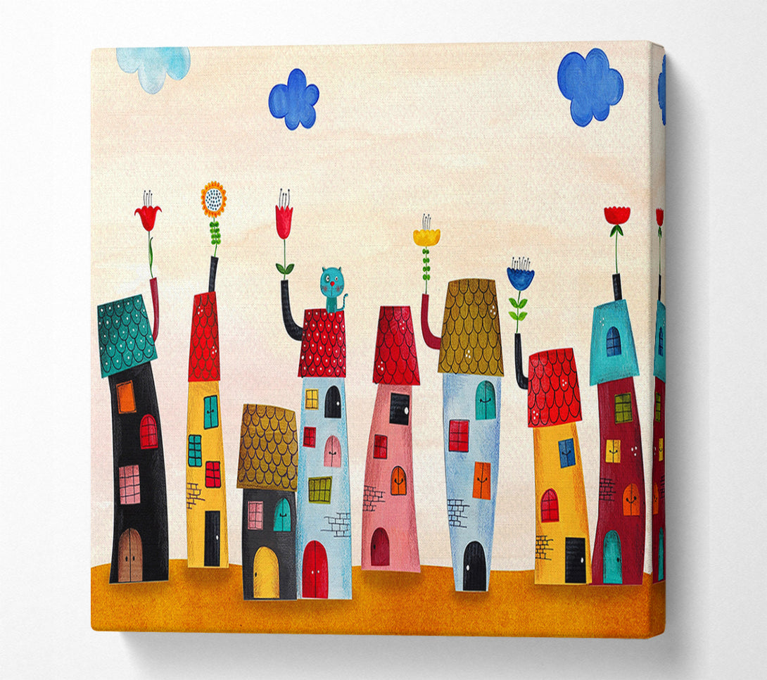  A Canvas Print of Flower Pot Houses Canvas Wall Art