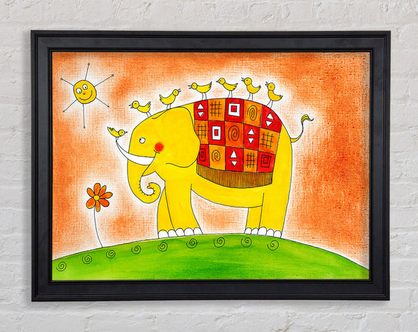 Happy Elephant Walk Framed Print