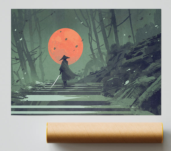 Samurai Warrior Sun Poster