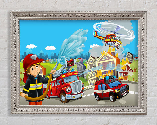 Fireman Rescue Framed Print