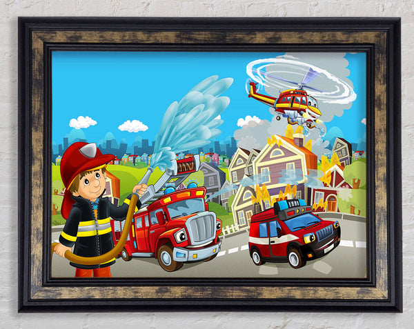 Fireman Rescue Framed Print