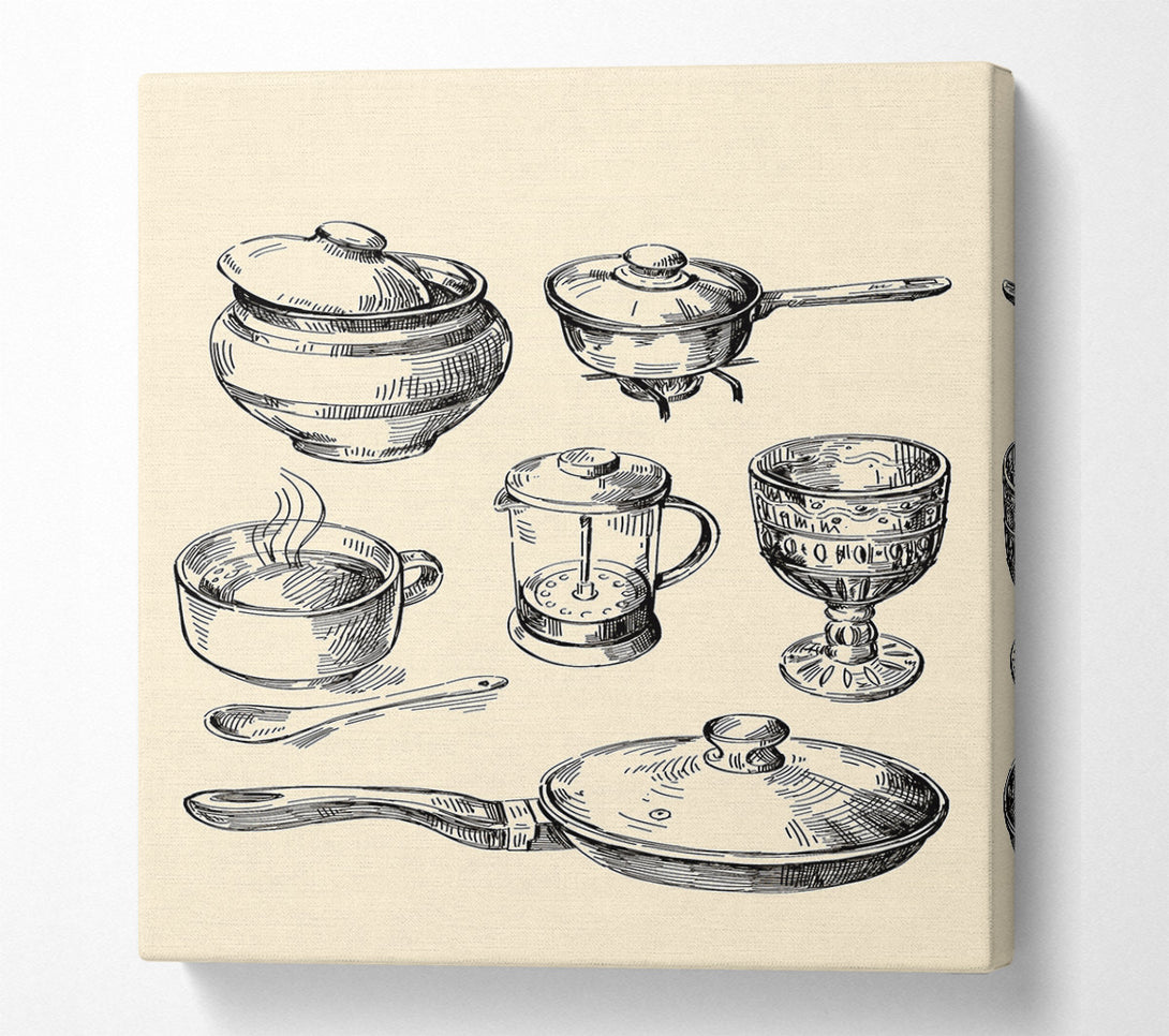  A Canvas Print of Retro Pots And Pans Canvas Print