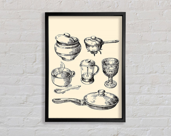 Retro Pots And Pans Framed Print