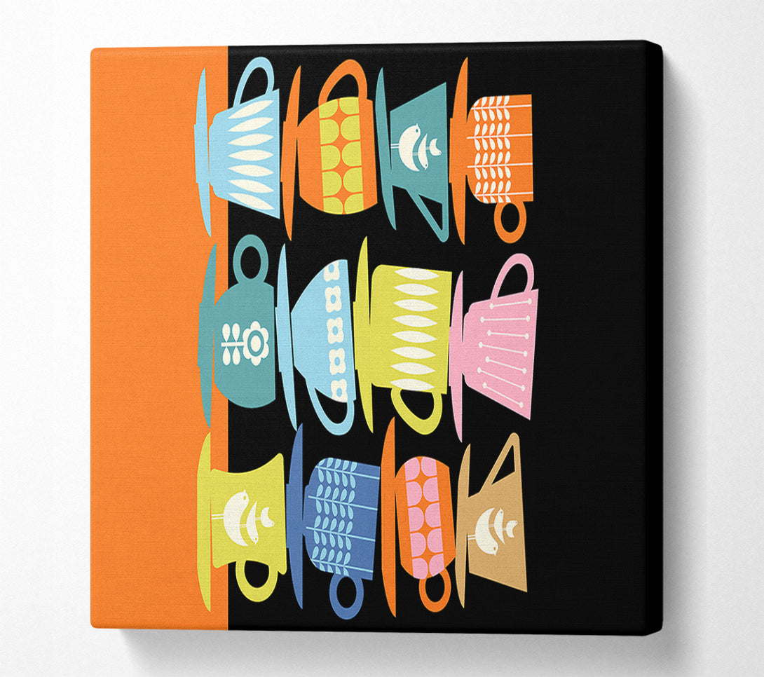  A Canvas Print of Retro Tea Cups Canvas Wall Art