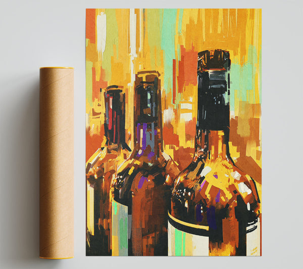 Retro Wine Bottles Poster