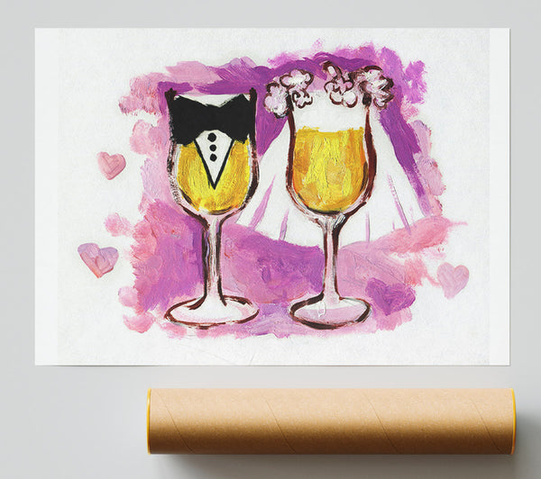 Champagne Toast The Bride And Groom Poster