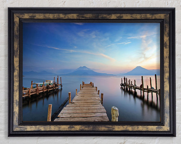 Mountains At The End Of The Dock Framed Print