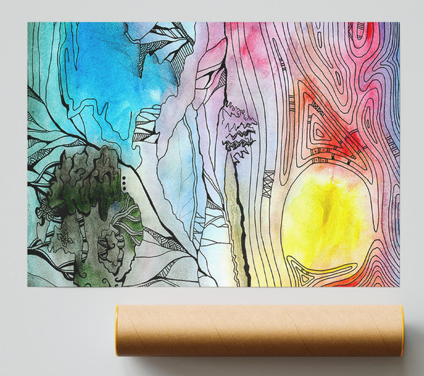 Abstract Sunset Tree Print
