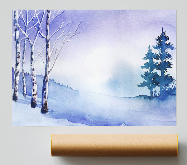 Purple Silver Birch Winter Giclee Print
