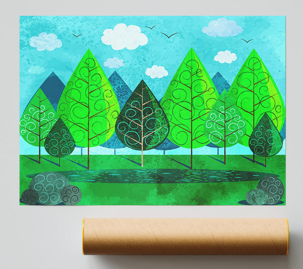 Green Tree Swirl Print