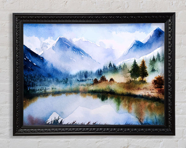 Mountain Winter Lake Framed Print