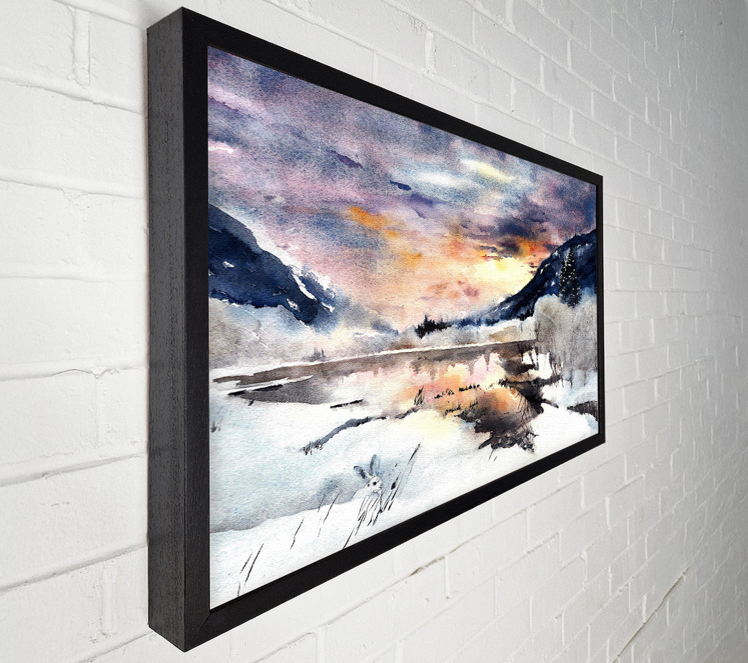  A Canvas Print of Winter At The Sunset Lake Canvas Print