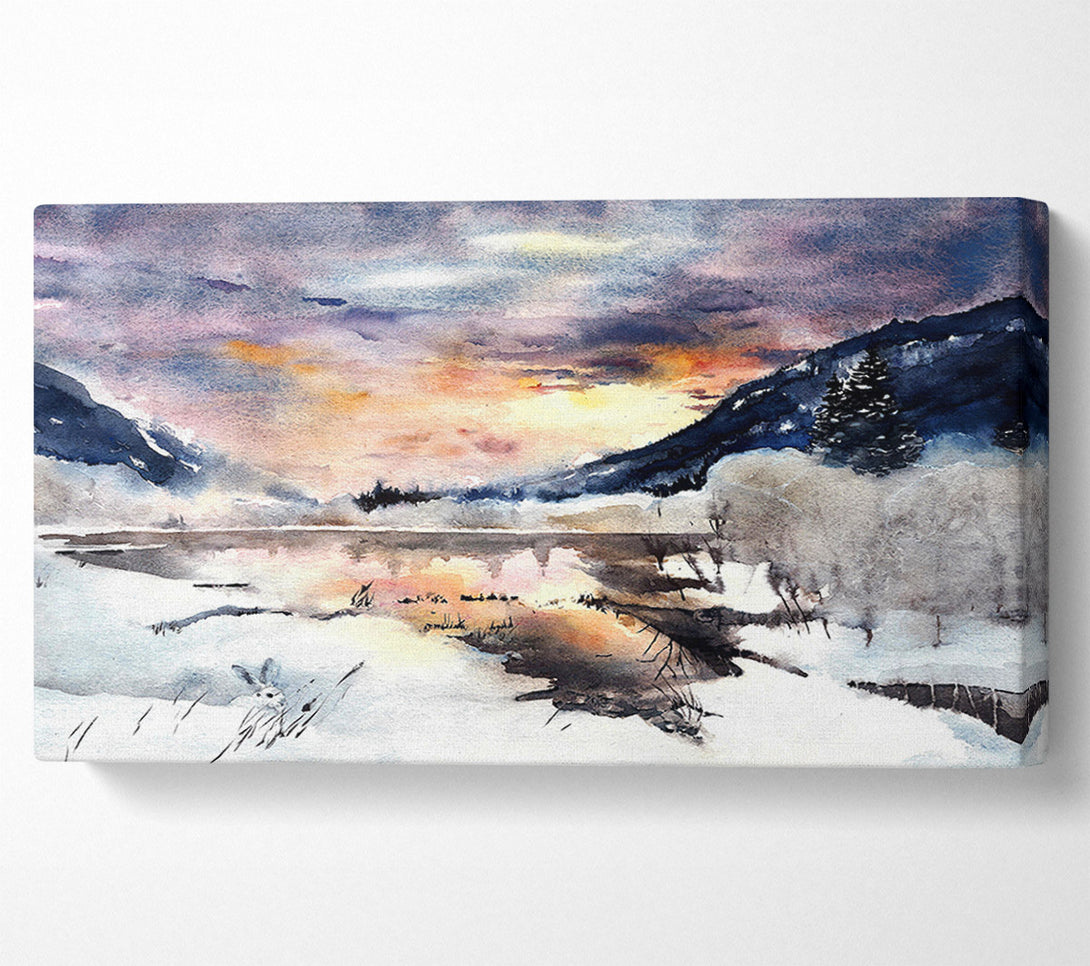  A Canvas Print of Winter At The Sunset Lake Canvas Print