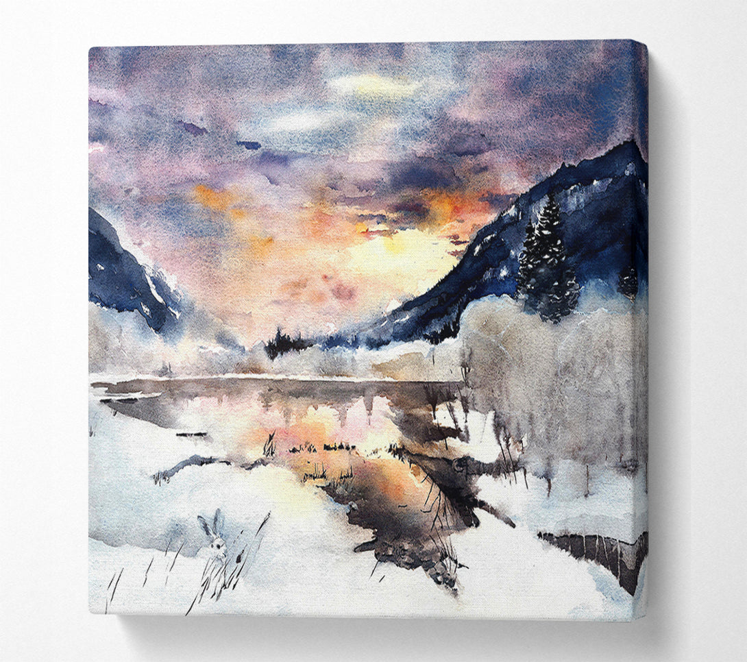  A Canvas Print of Winter At The Sunset Lake Canvas Print