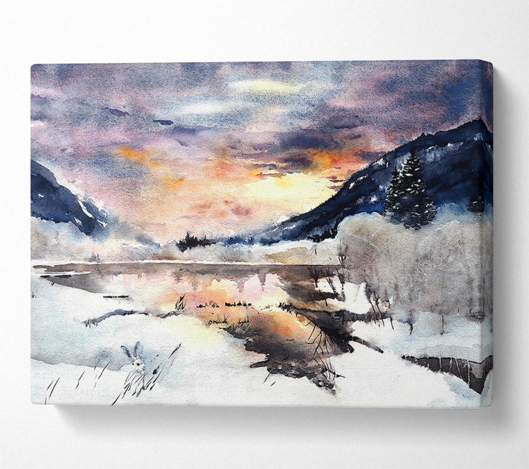  A Canvas Print of Winter At The Sunset Lake Canvas Print
