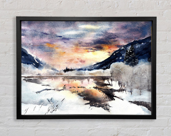 Winter At The Sunset Lake Framed Print