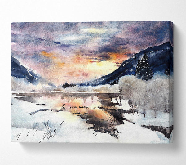  A Canvas Print of Winter At The Sunset Lake Canvas Print