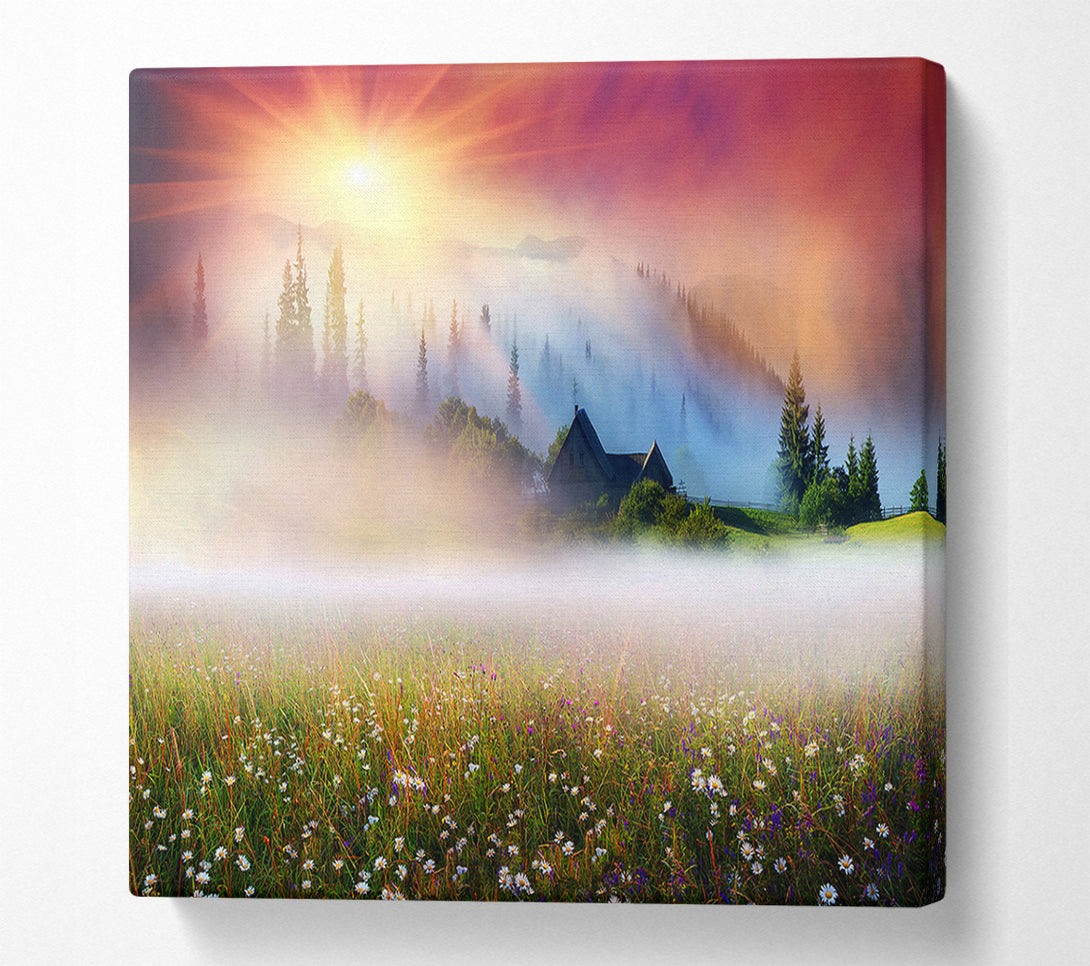  A Canvas Print of Sun Beams Through The Misty Flowers Canvas Art