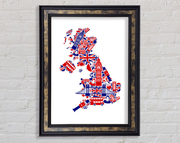 London Icons In The Shape Of The UK Framed Print