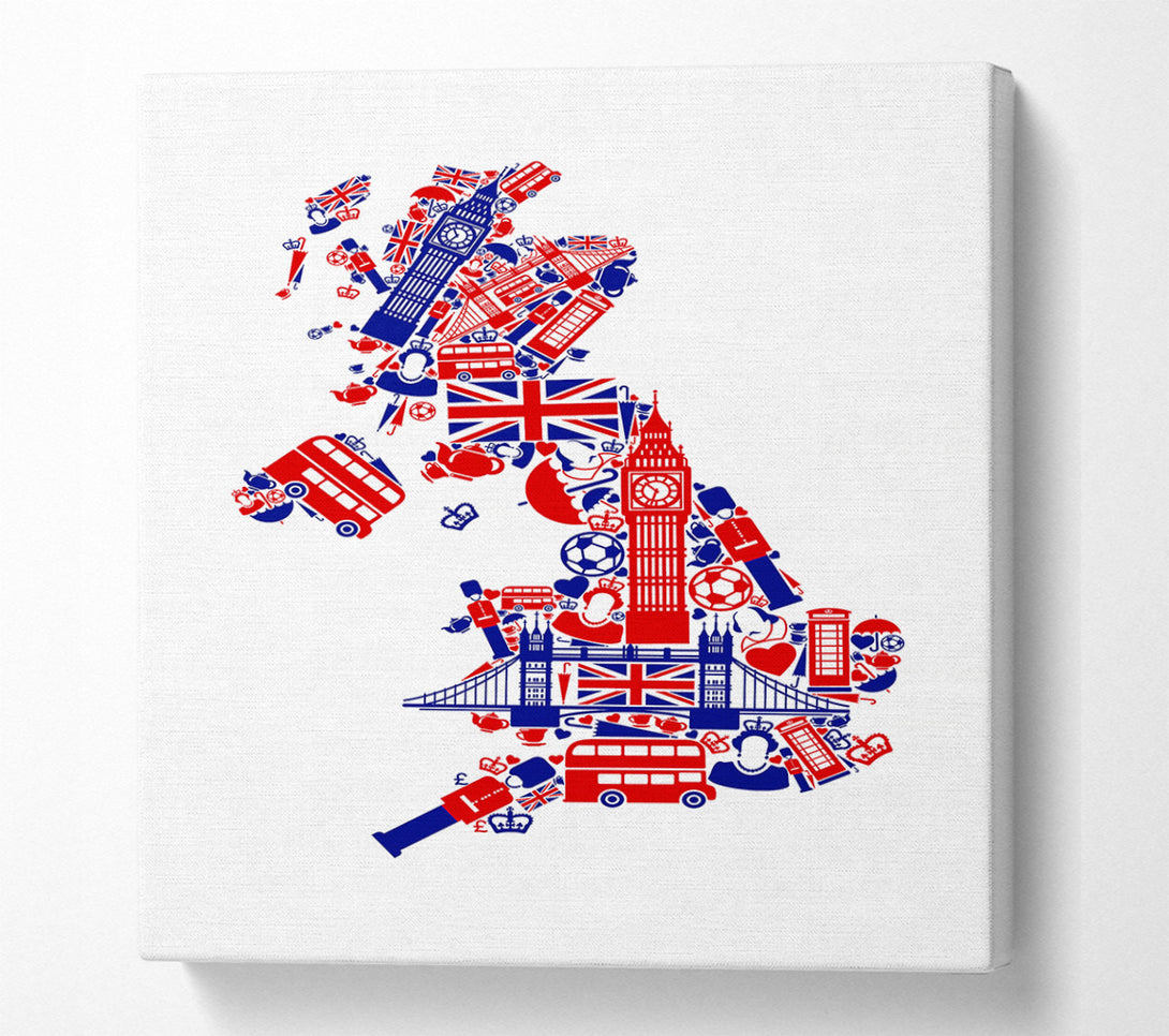  A Canvas Print of London Icons In The Shape Of The UK Canvas Art