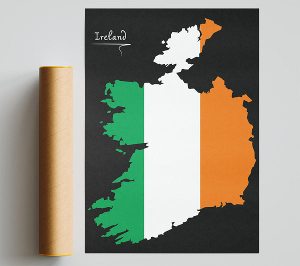 Irish Flag Over Map Giclee Print