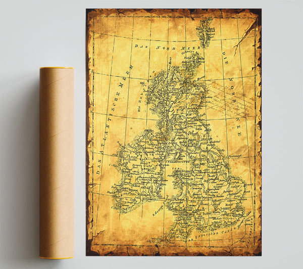 Vintage Uk Map Giclee Print