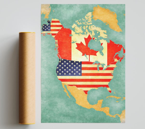 Canada And American Map Giclee Print