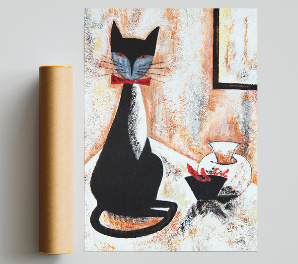 Black Cat Bow Tie Print