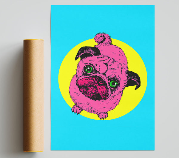 Pug Dog Pink Poster