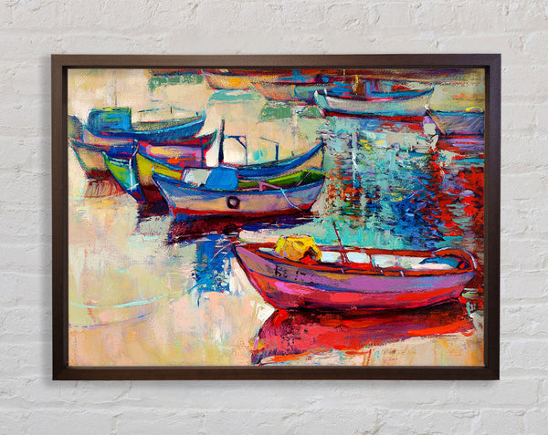 Colourful Boats On The Water Framed Print