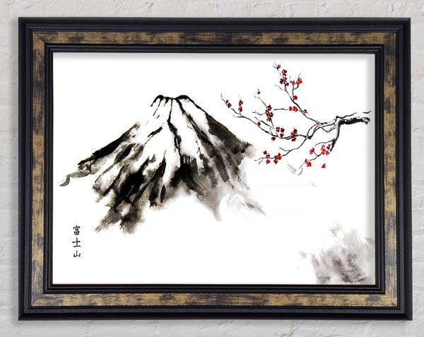 Japanese Cherry Blossom Mountain Framed Print