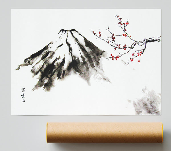 Japanese Cherry Blossom Mountain Print