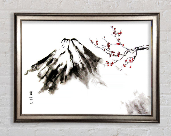 Japanese Cherry Blossom Mountain Framed Print