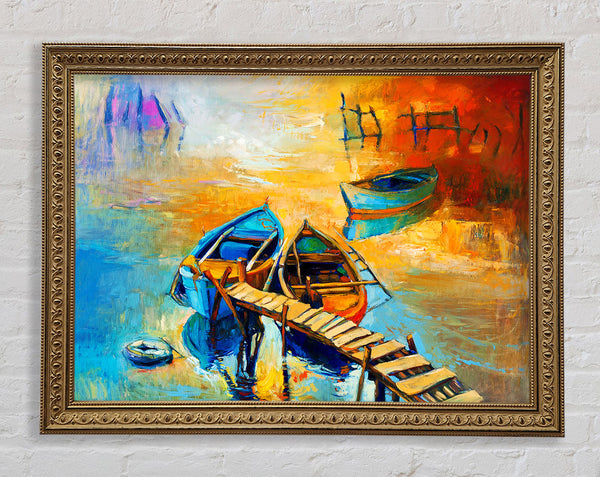 Golden Sail Boat Waters Framed Print