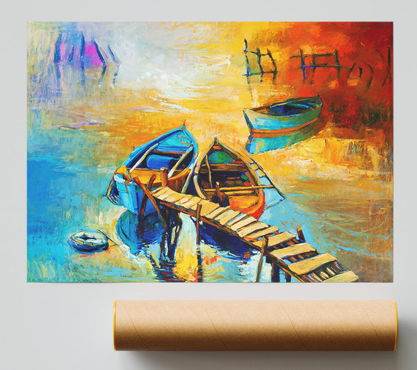 Golden Sail Boat Waters Poster