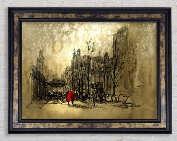 Golden City Walk Framed Print