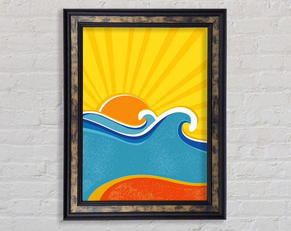 Retro Sun Blaze Framed Print